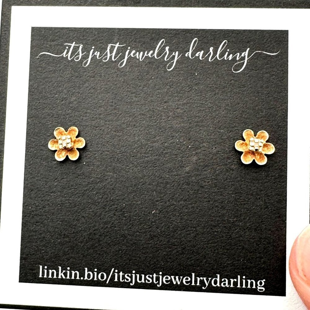 Womens Earrings 14K Yellow Gold Diamond Flower Studs Pierced Gift Idea for Her